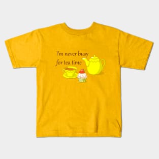 tea time with teapot, cup and cupcake Kids T-Shirt